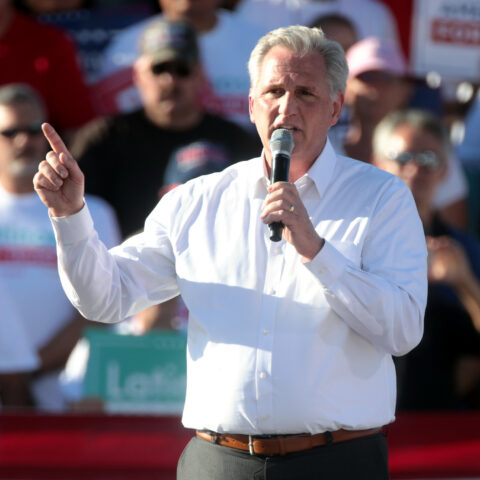 Kevin McCarthy speaking at a Trump rally