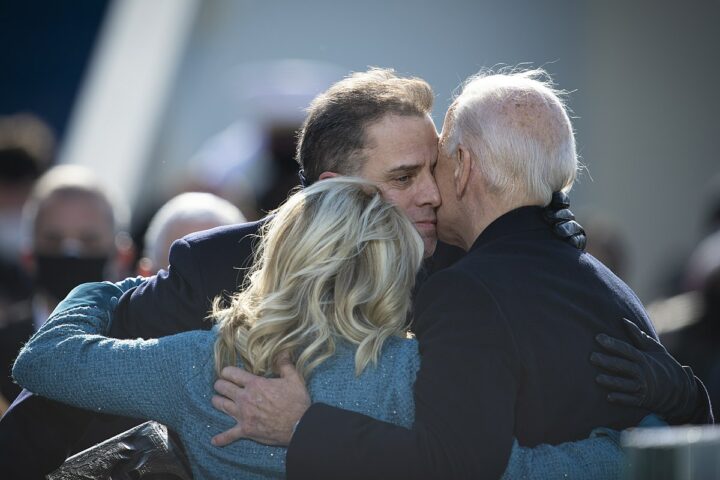 Hunter Biden hugs his parents during Joe Biden's inauguration